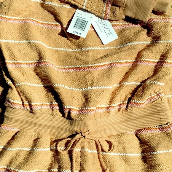 NWT LSPACE NORTH SHORE STRAPLESS TAN PINK CRM STRIPE JUMPSUIT POCKETS SIZE LARGE - Picture 2 of 11